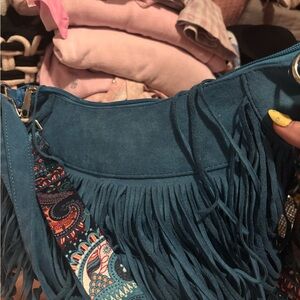 Fringed Teal Shoulder Bag